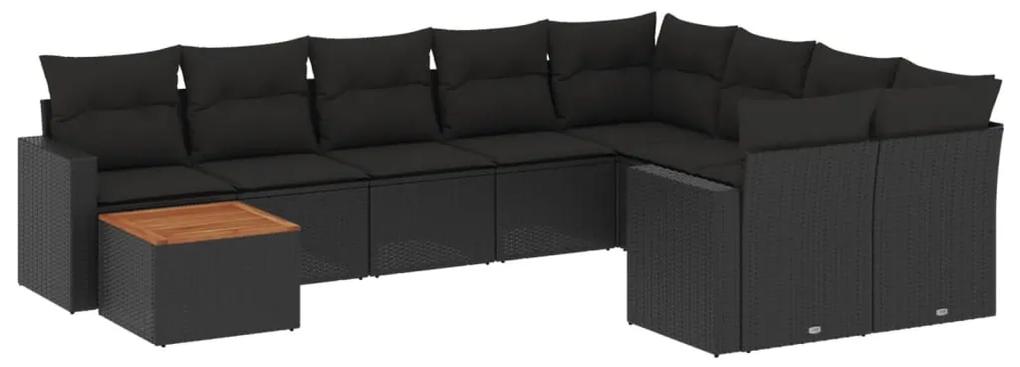 3256615 vidaXL Set canapele de grădină cu perne, 10 piese, negru, poliratan