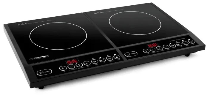 Plita cu inductie dubla Esperanza EKH008, 2x2000W, 270 ℃, 4 functii, Placa de cristal, Negru