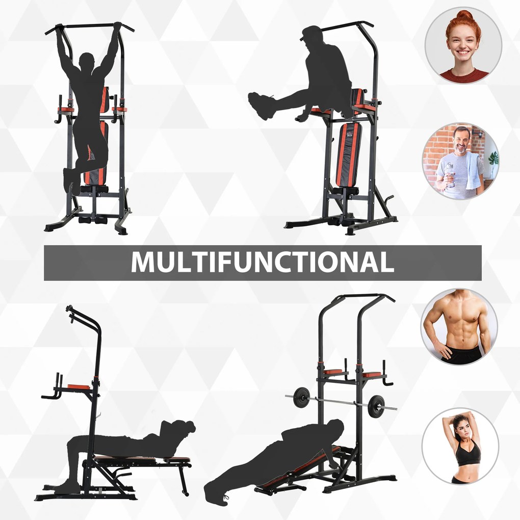 Aparat pentru sport pentru multe tipuri de exercitii, 92x178x200-236cm rosu HOMCOM | Aosom Romania