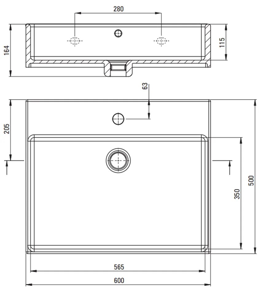 Set consola baie suspendata neagra Deante Temisto cu lavoar inclus 60 cm 600x500 mm