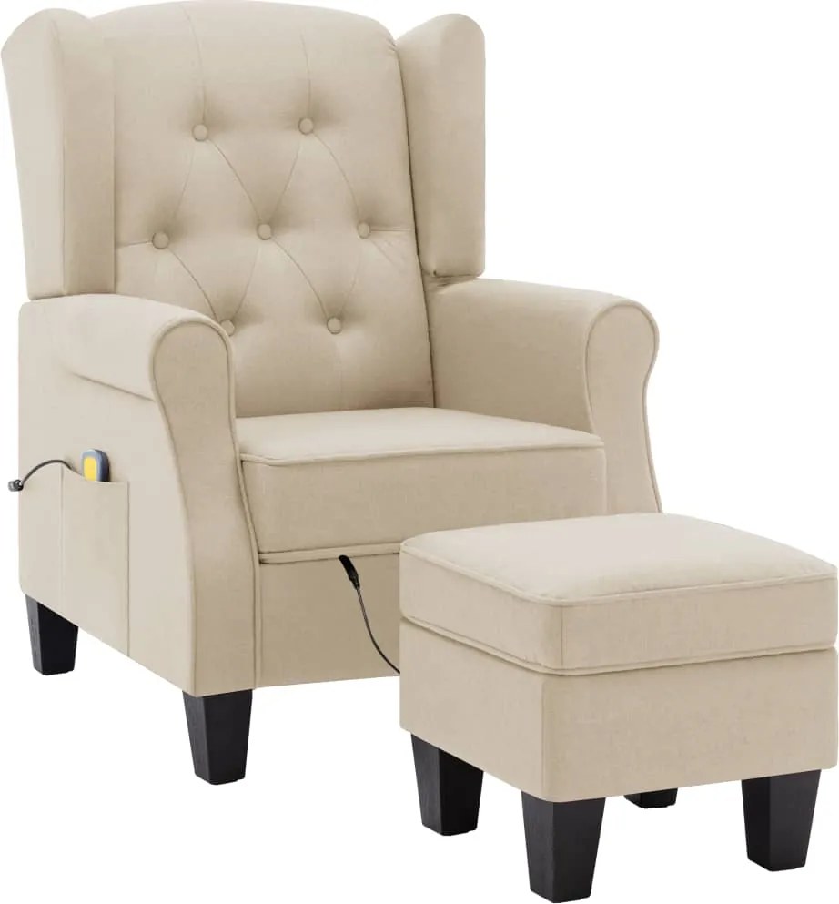 vidaXL Fotoliu de masaj cu taburet, crem, material textil