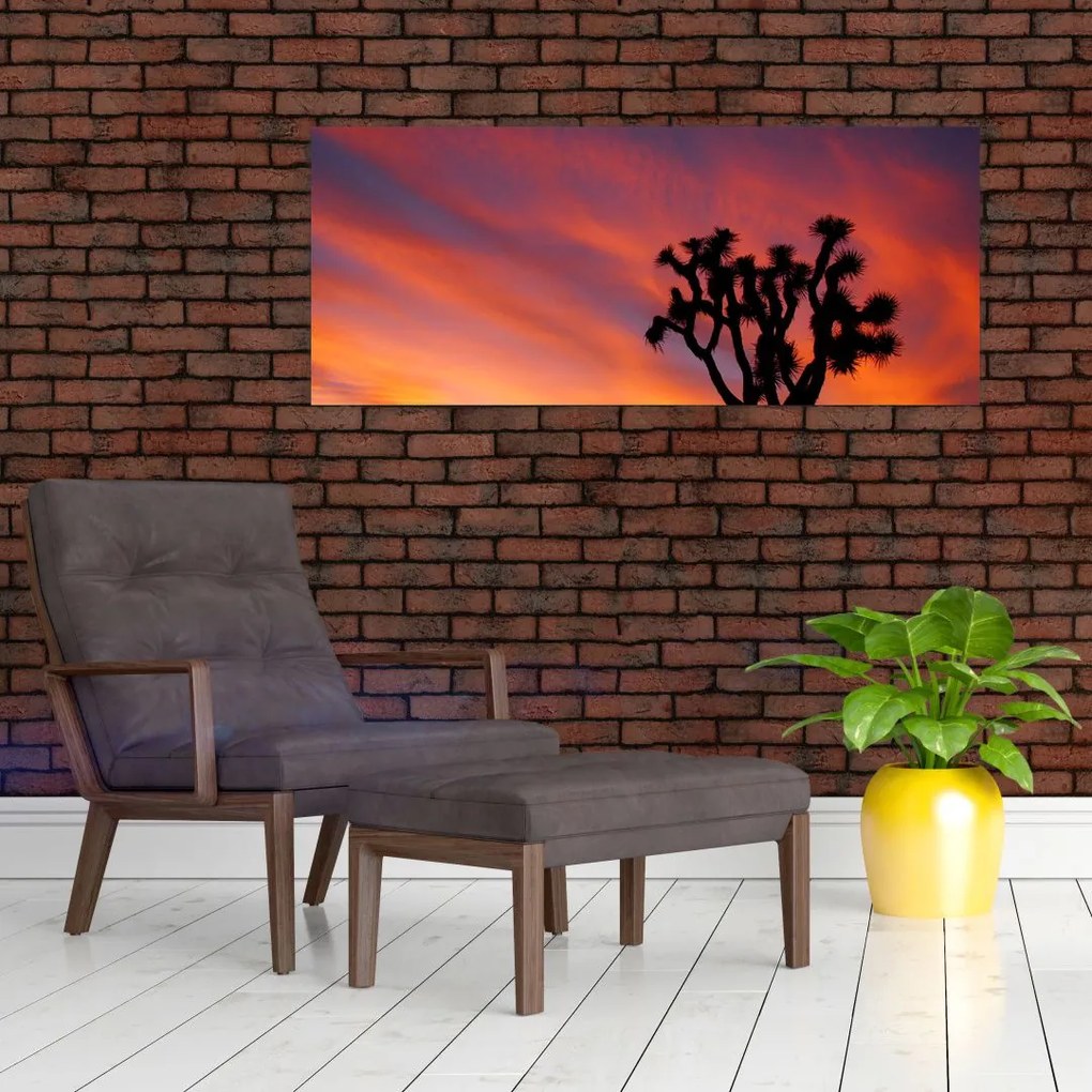 Tablou apus de soare deasupra siluetei unui copac (120x50 cm)
