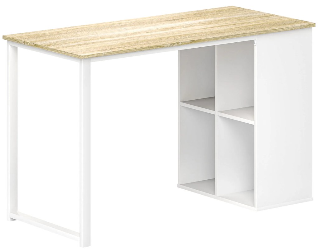 HOMCOM Birou pentru Computer cu 4 Rafturi Deschise și Picioare Antiderapante, 120x54x75 cm, Stejar | Aosom Romania