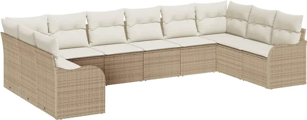 vidaXL Set de canapele pentru grădină 10 pcs Bej și alb poliratan