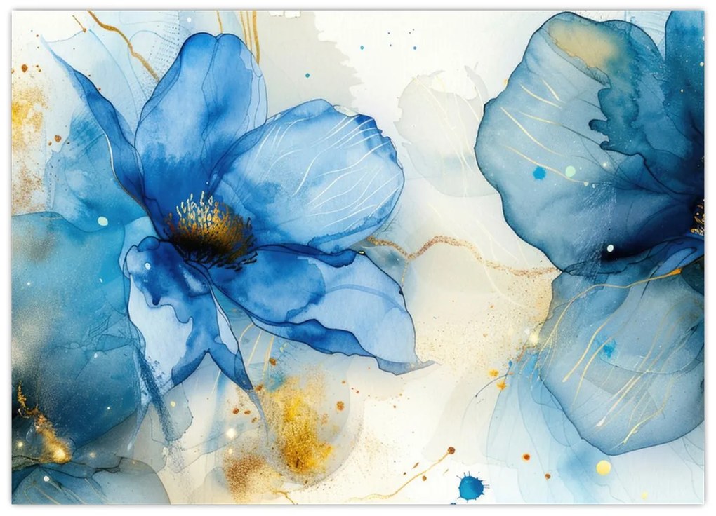 Tablou pe sticlă - Floral, pictură cu cerneală (70x50 cm)