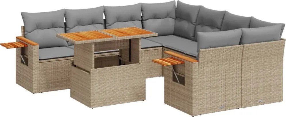 vidaXL Set canapele de grădină, 9 piese, cu perne, bej, poliratan