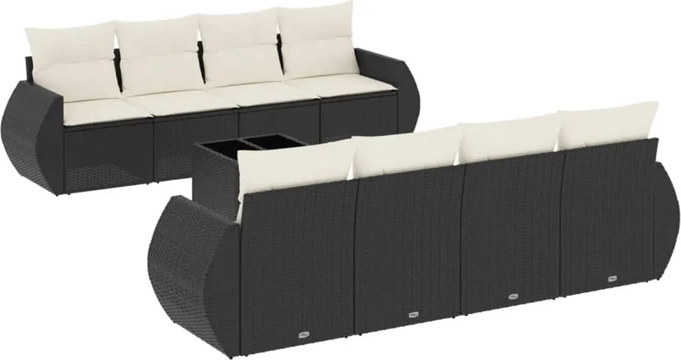 vidaXL Set mobilier de grădină cu perne, 9 piese, negru, poliratan