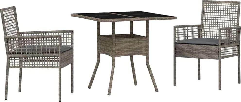 vidaXL Set de masă pentru grădină 3 pcs Gri poliratan