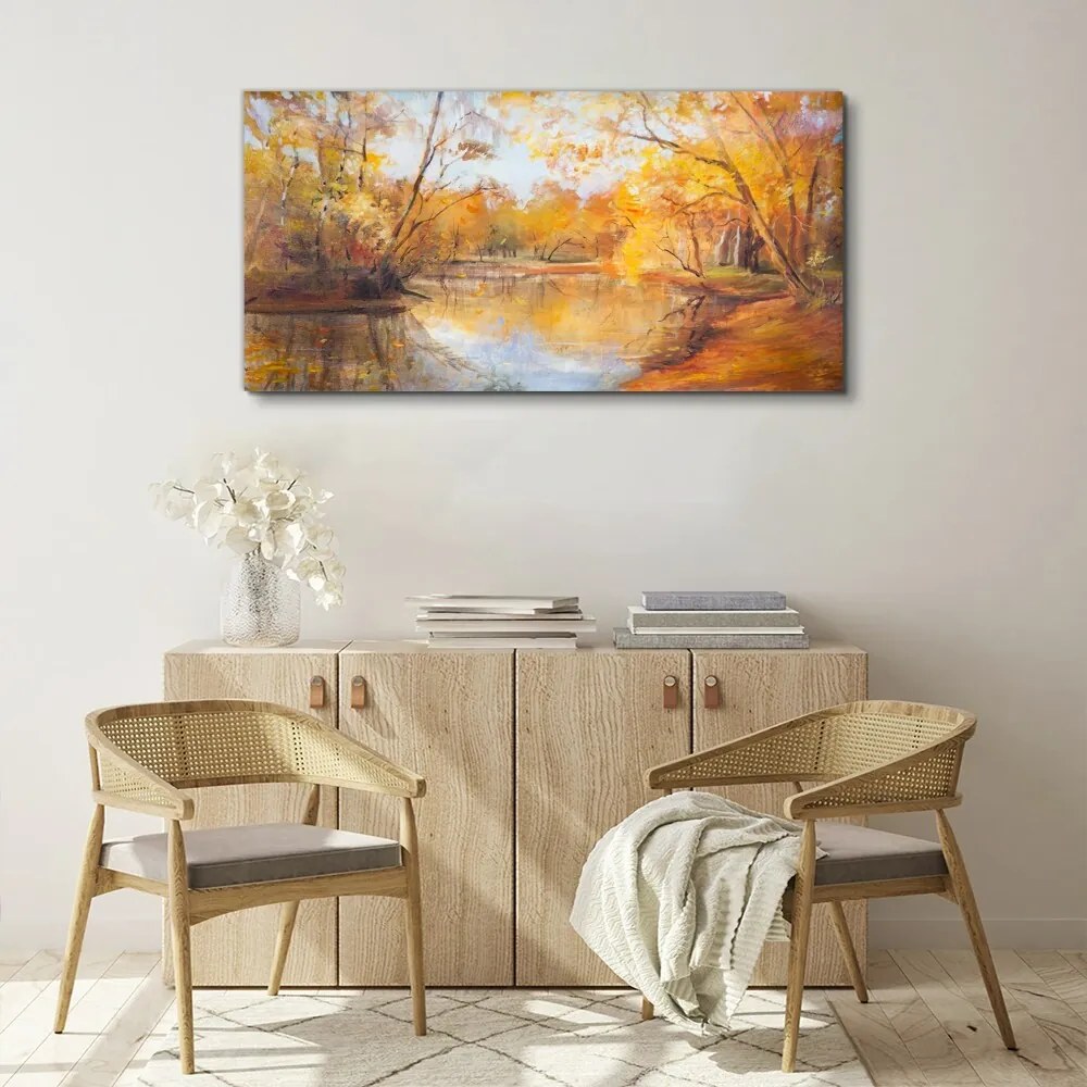 Tablou canvas pădure râu natura toamna