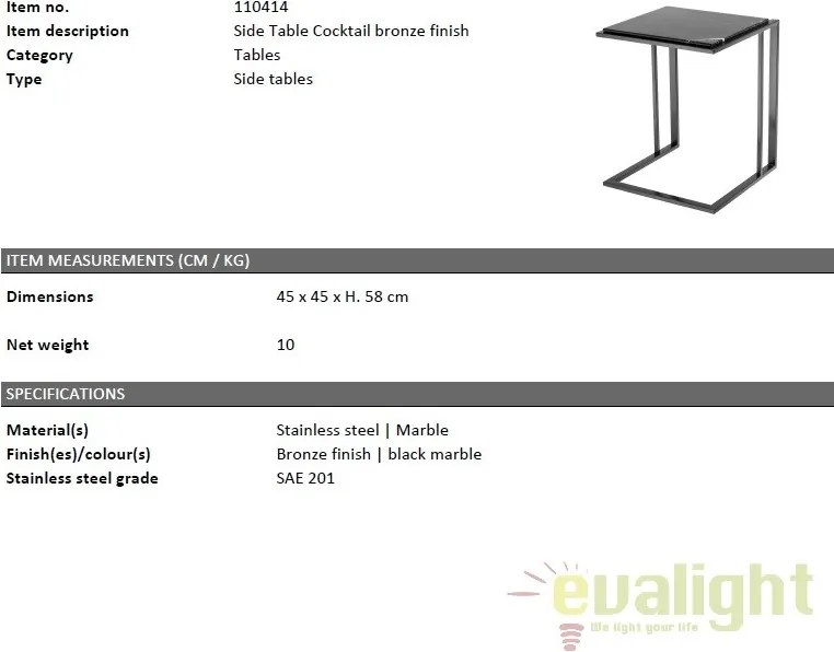 Masuta laterala design LUX cu blat din marmura Cocktail bronz 110414 HZ