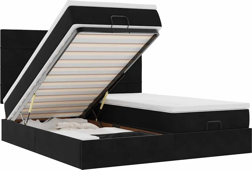 vidaXL Cadru de pat otoman cu saltele, catifea neagră 200x200cm
