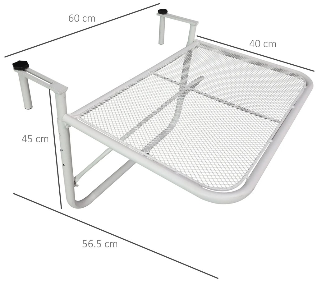 Outsunny Măsuță Suspendată pentru Balcon, Suport Reglabil pe Înălțime, Ideală pentru Spații Reduse, 60x56.5x45cm, Alb | Aosom Romania