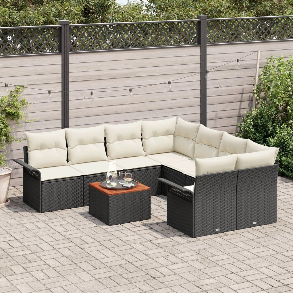 vidaXL Set de canapele pentru grădină 9 pcs Negru Rattan poli