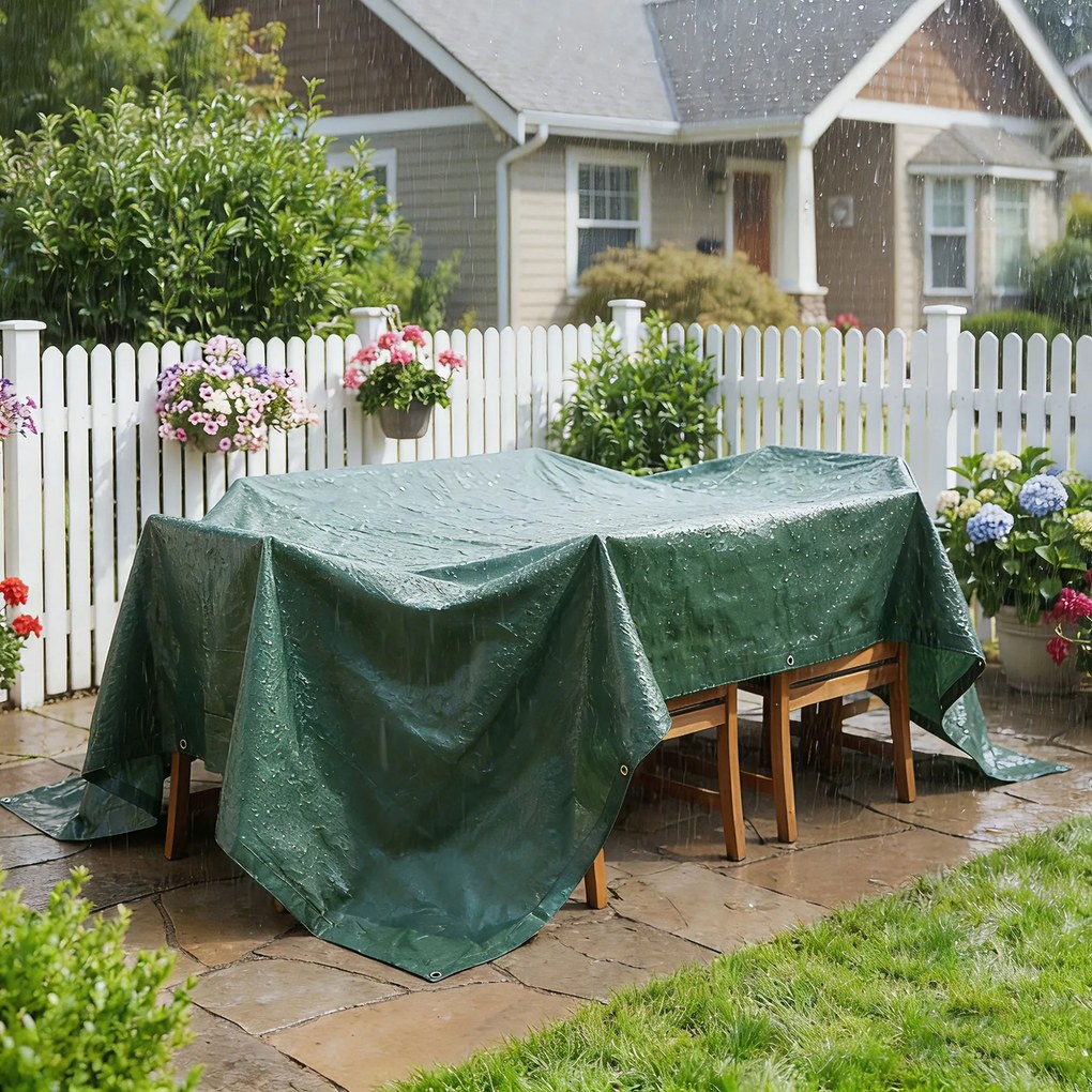 Outsunny Prelată Exterioară Impermeabilă 6x4 m, Prelată din PE cu Ochiuri Reîntărite, Rezistentă la UV pentru Mobilier de Grădină, Sere, Lemn de Foc, Verde | Aosom Romania