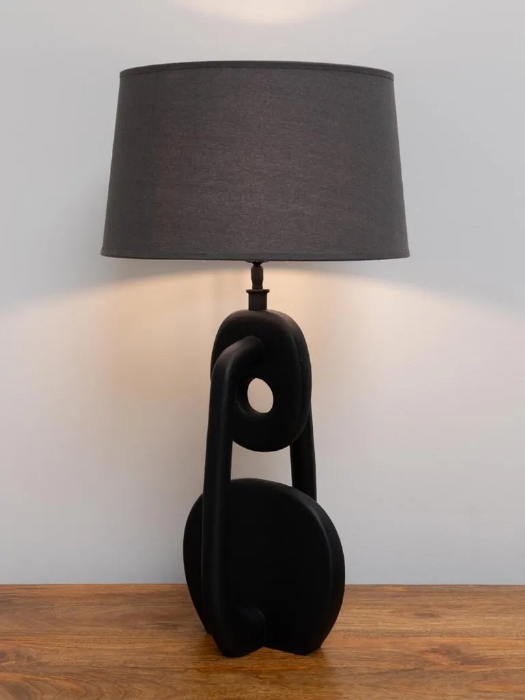 Lampa de masa, negru, cu abajur gri, din in, Disc