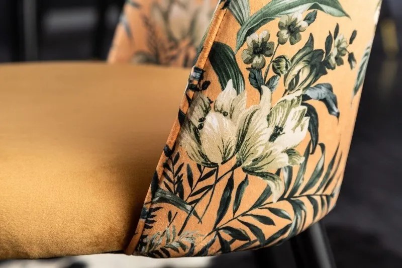 Set de 2 scaune moderne tapitate cu model floral Boutique galben