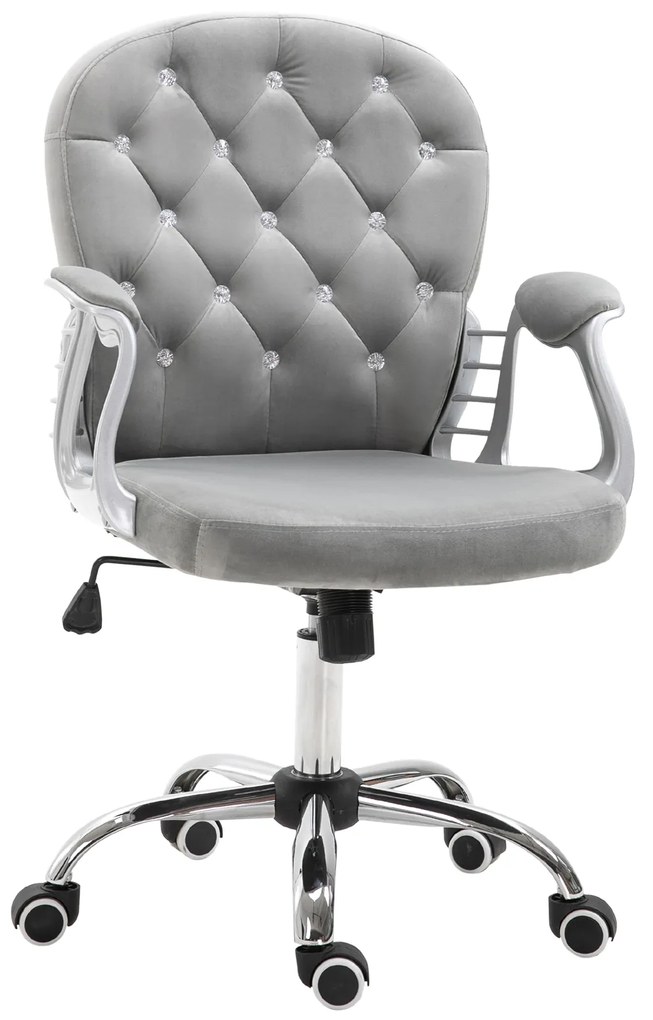Vinsetto Scaun de birou, Scaun de birou ergonomic cu braț, Spătar capitonat, Înălțime reglabilă, Scaun de calculator cu catifea, Foaier pentru biroul de acasă, Gri | Aosom Romania