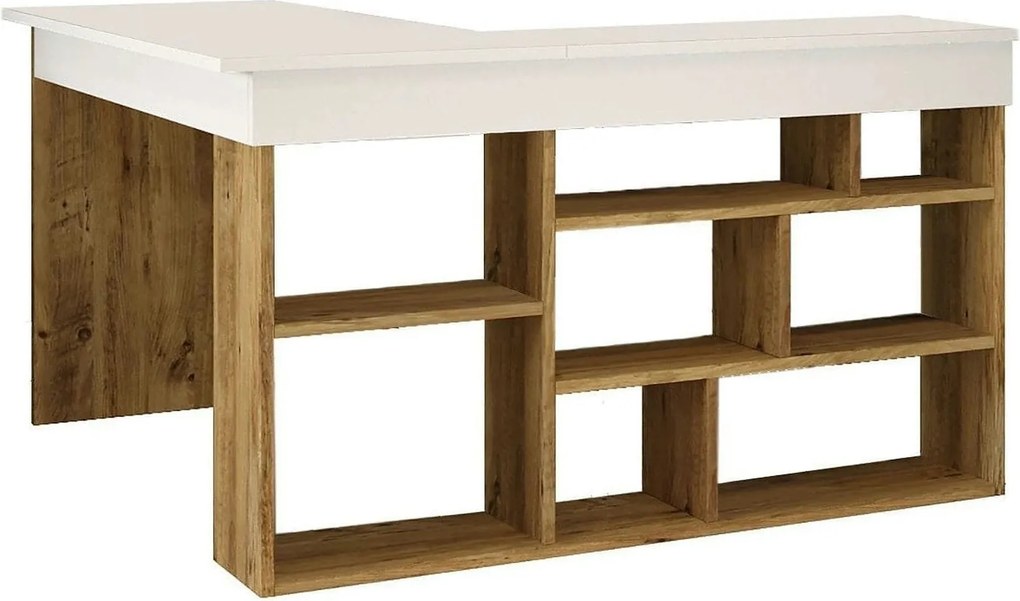 Birou CT5-AW, alb/pin atlantic, PAL melaminat, 129x120x72 cm