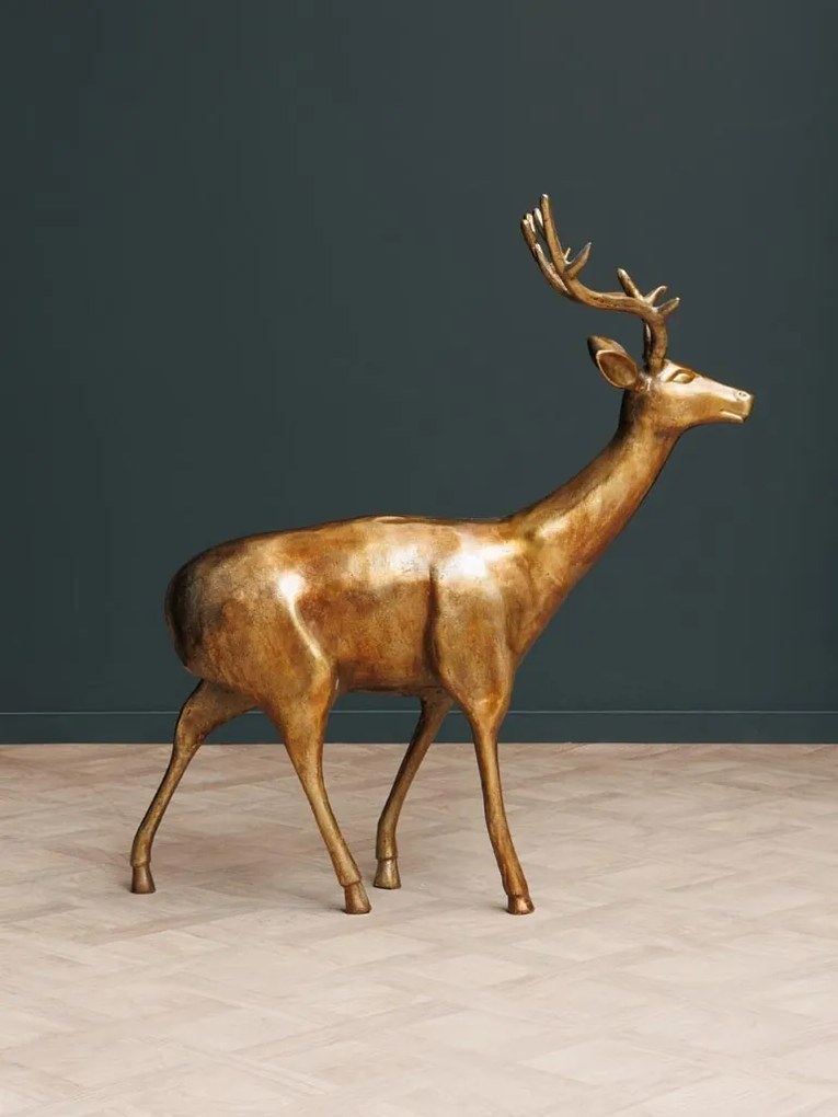 Decorațiune cerb auriu din aluminiu, H91/L68/l39 cm