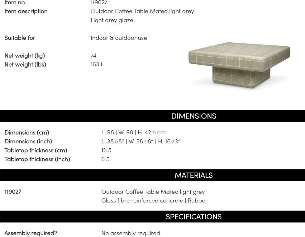 Masuta pentru interior/ exterior design LUX Mateo