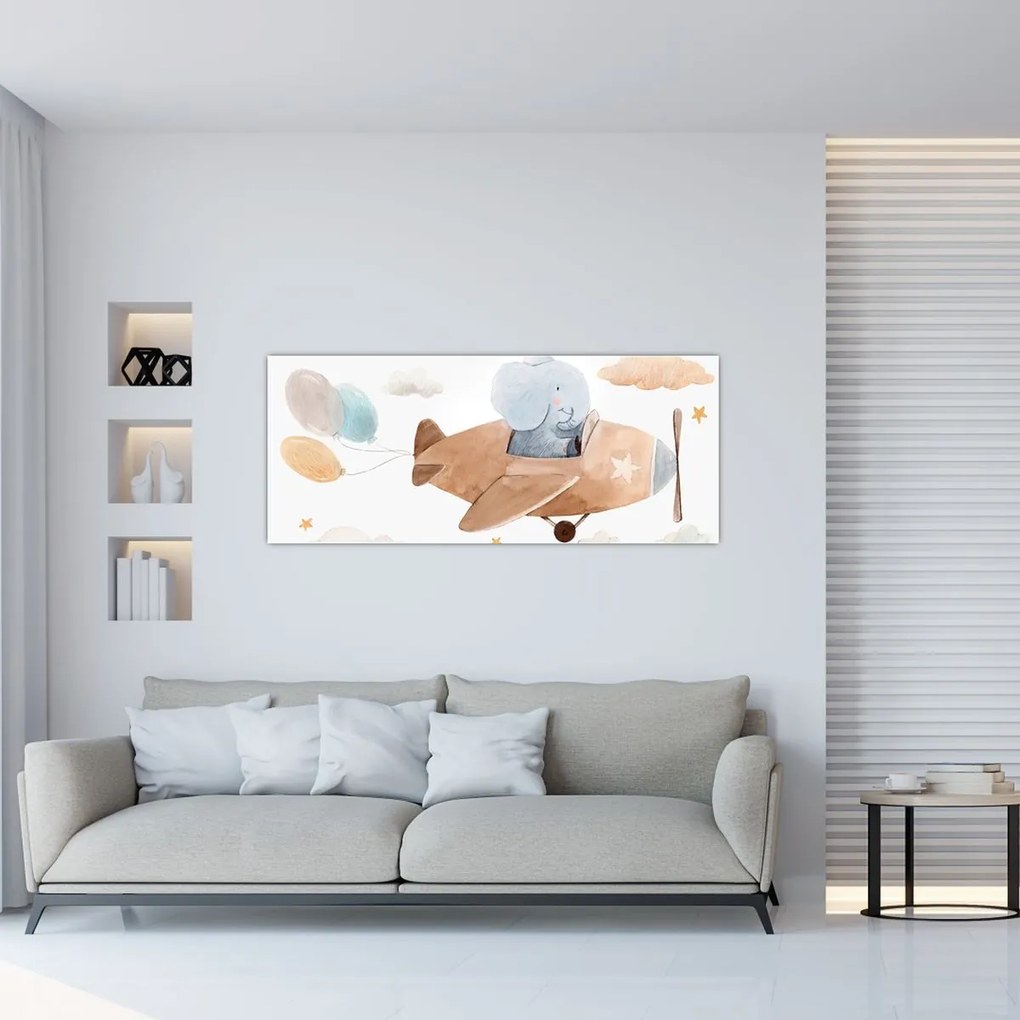 Tablou - Acuarelă elefant într-un avion (120x50 cm)