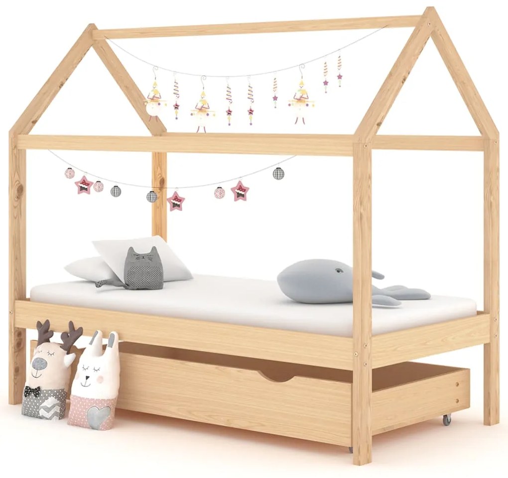 322137 vidaXL Cadru pat pentru copii, cu un sertar, 80x160 cm, lemn masiv pin