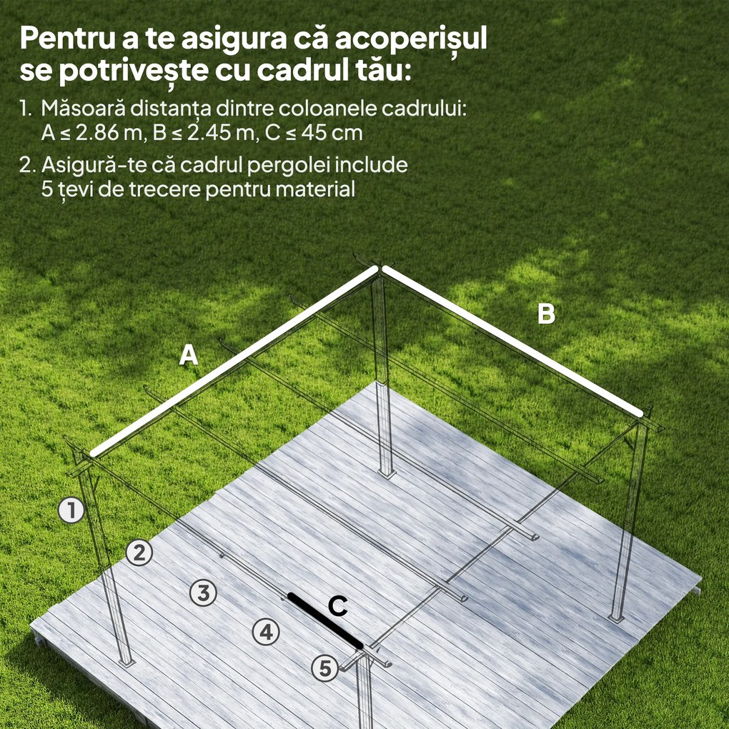 Outsunny Acoperiș Pergolă Retractabil, Copertină pentru Umbra Soarelui pentru Pergolă 3 x 2,15 m, Protecție UV30+, Crem | Aosom Romania