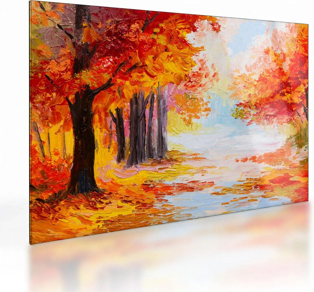 Tablou pe sticlă - Pictura, toamna colorată (70x50 cm)