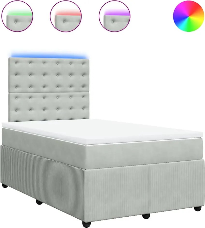 vidaXL Pat continental cu saltea, gri deschis, 120x200 cm, catifea