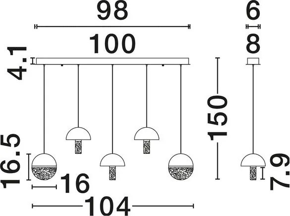 Lustra decorativa liniara cu 5 pendule LED 2700K DORIN