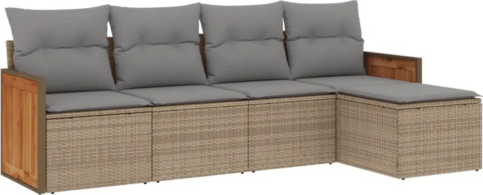 vidaXL Set canapele de grădină cu perne, 5 piese, bej, poliratan