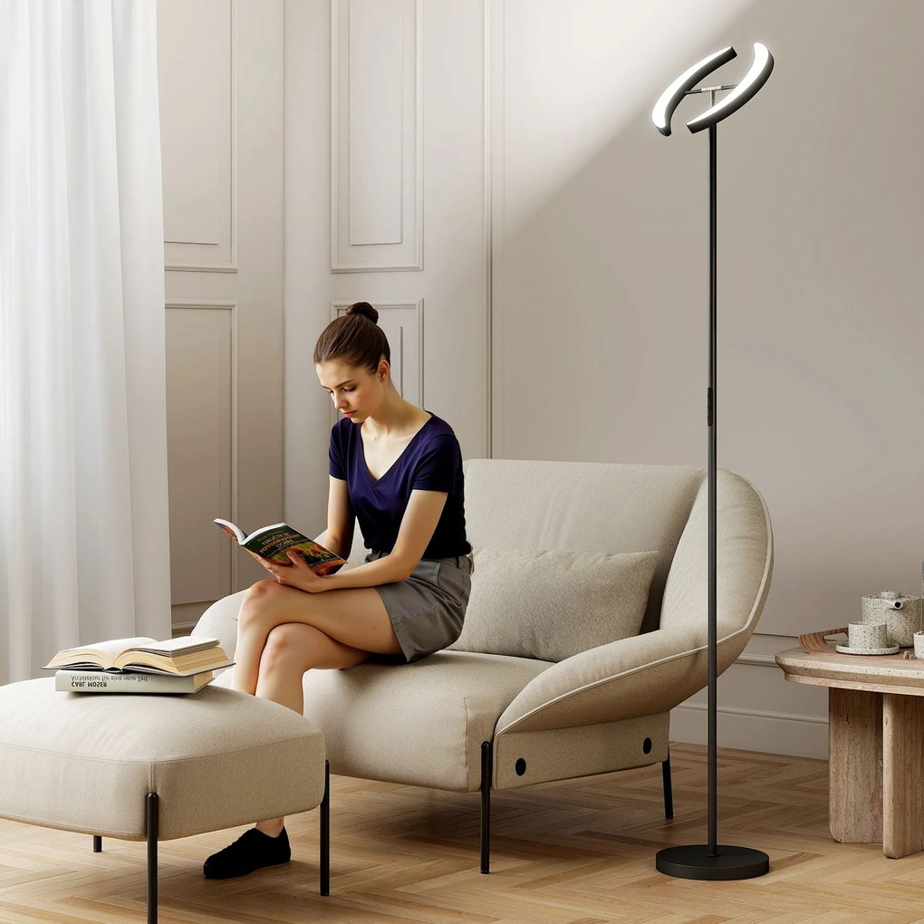 HOMCOM Lampă de Podea Dimmerabilă cu Telecomandă și Dublă Cap Girevole la 350°, Lampă de Podea cu Reglare Temperatură Culoare 2700K-6000K, pentru Sufragerie și Cameră, Negru | Aosom Romania