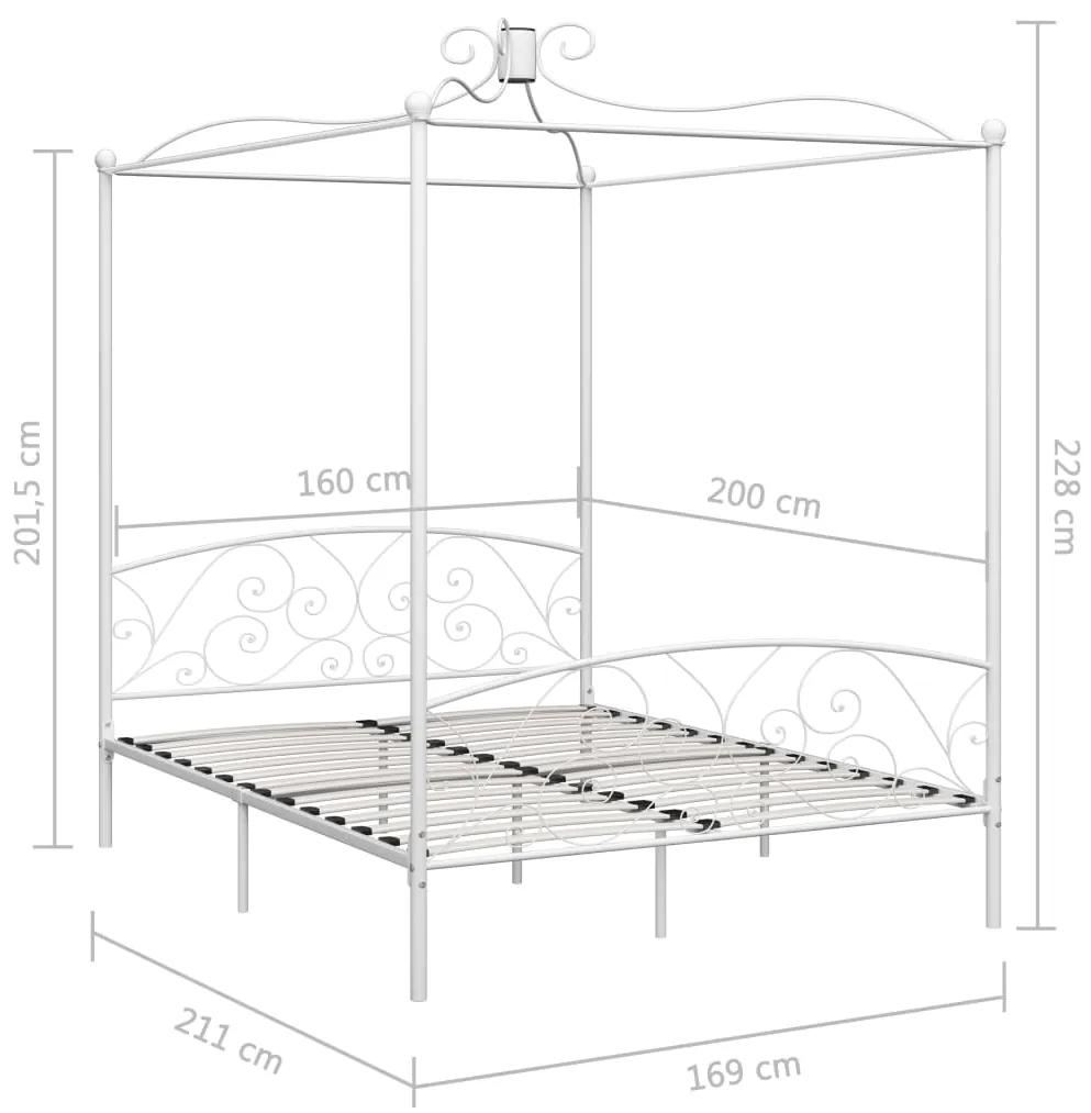 Cadru de pat cu baldachin, alb, 160 x 200 cm, metal Alb, 160 x 200 cm