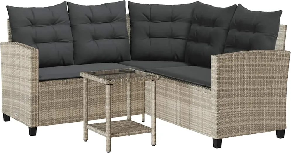 vidaXL Canapea de grădină cu masă și perne în formă de L gri deschis