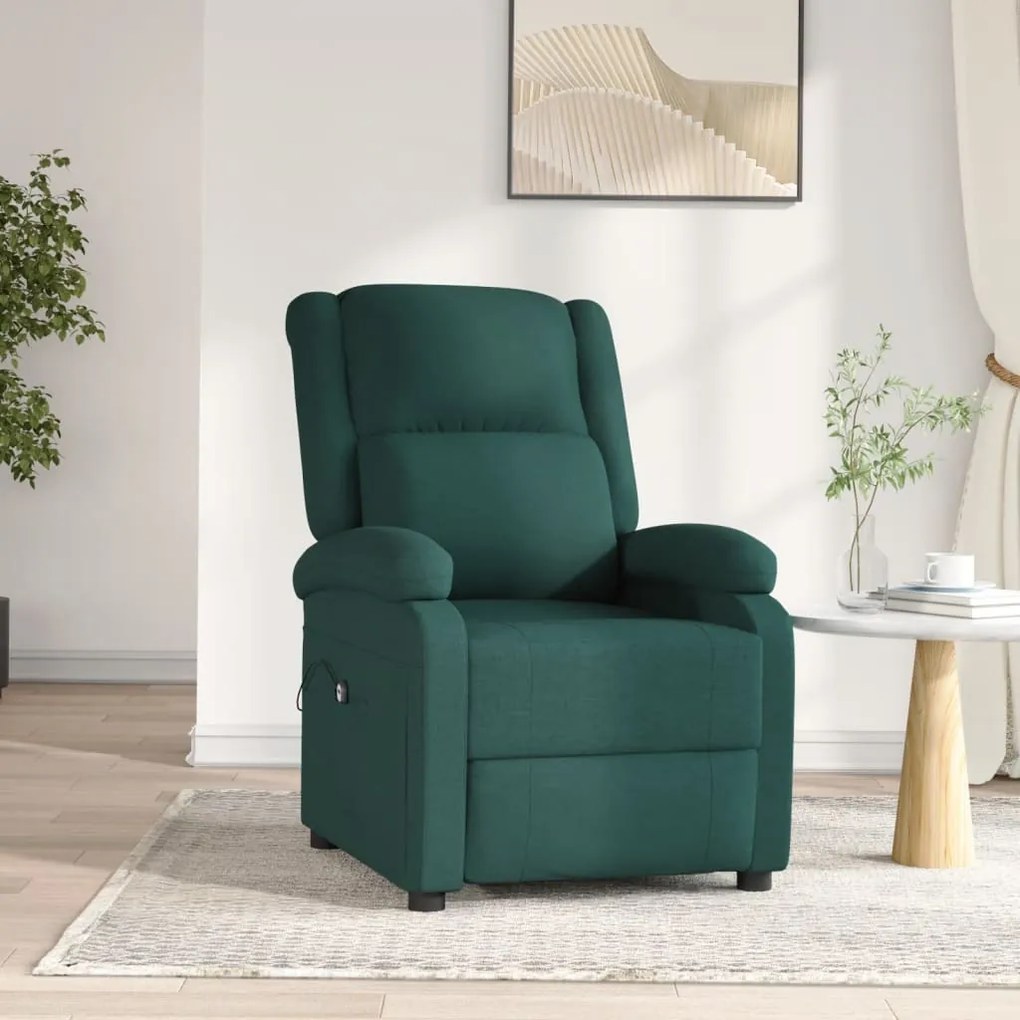 3098358 vidaXL Fotoliu rabatabil electric, verde închis, material textil