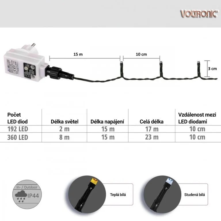VOLTRONIC Lanț luminos în formă de con 360 LED, alb cald