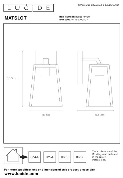 Lucide 29829/01/30 - Aplică perete exterior MATSLOT 1xE27/40W/230V IP23