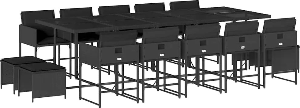 vidaXL Set mobilier de grădină cu perne, 15 piese, negru, poliratan