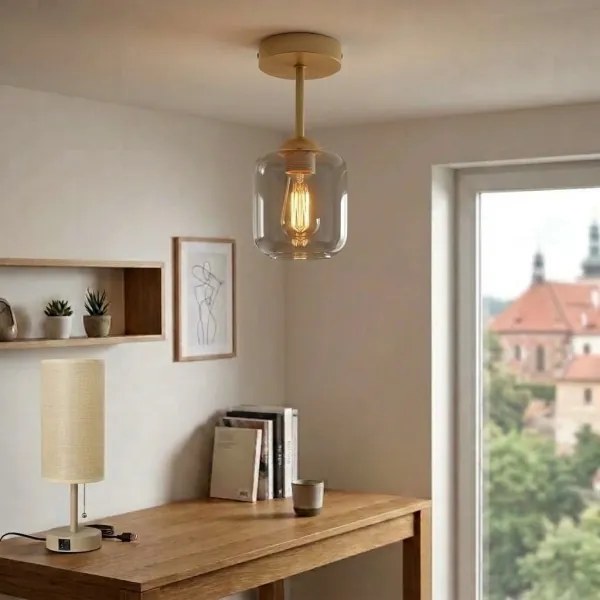 BRILAGI - lustru LED aplicat R GLASS 1xE27/60W/230V Ø 14 cm bej/gri fumuriu