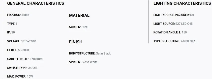 Veioza de birou metal TATAWIN negru, alb