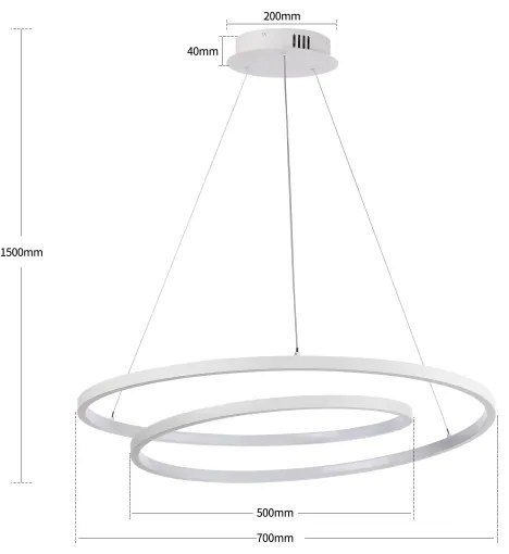 Brilagi - Lustră LED dimerizabilă suspendată pe cablu TWISTER, 75 W, 230 V, Ø 70 cm, albă, cu telecomandă