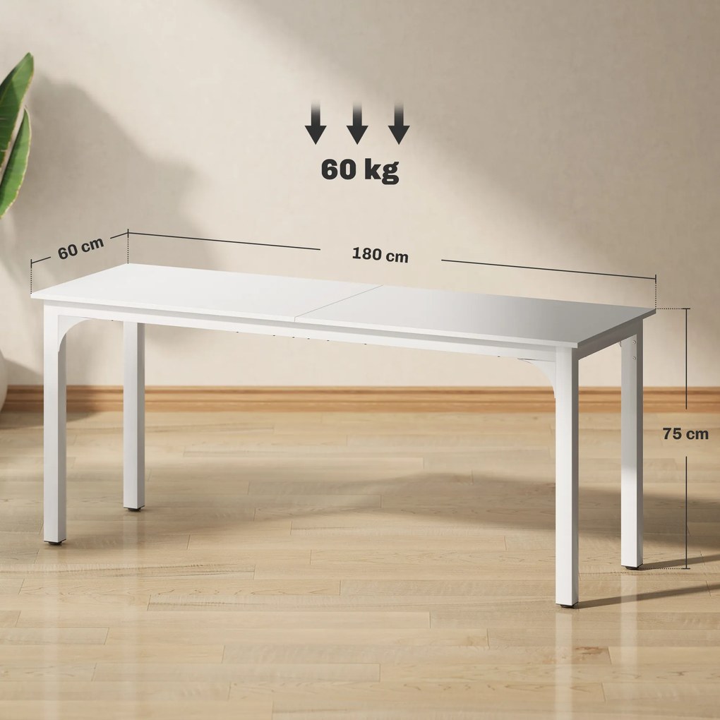 HOMCOM Birou, birou de calculator 180 cm cu blat mare pentru 2 persoane, pentru muncă la domiciliu sau studiu, alb | Aosom Romania