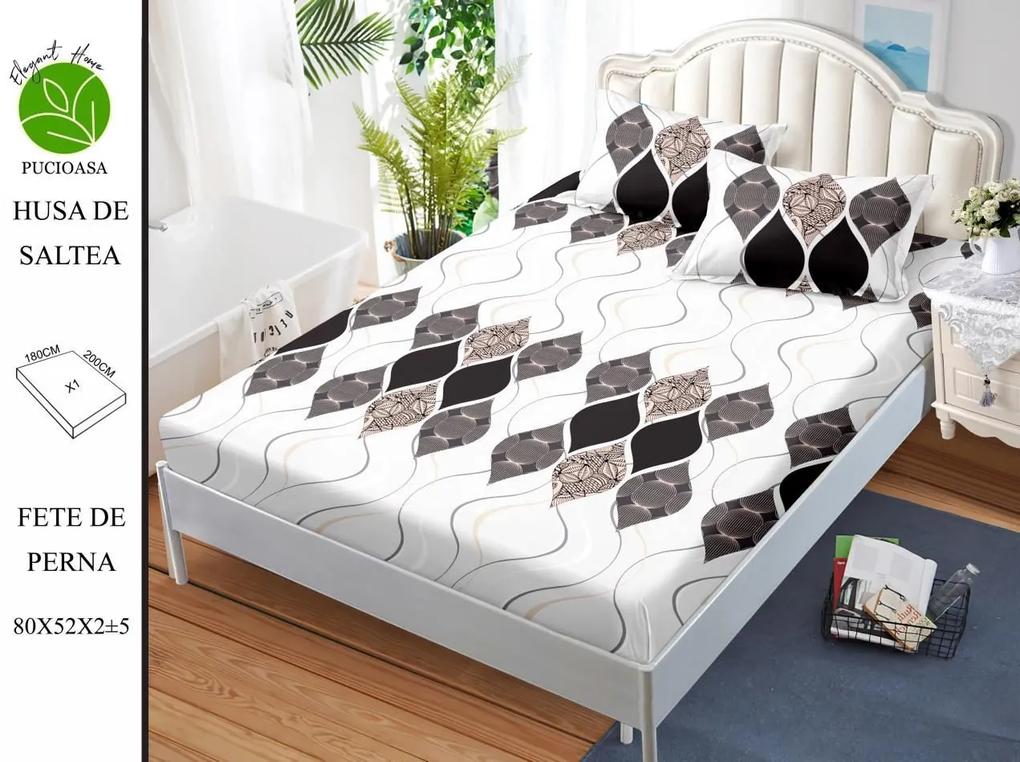 Husa de pat cu elastic 180x200 din Bumbac Finet + 2 Fete de Perna - Modern