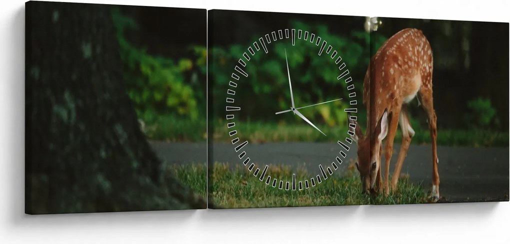 Tablou cu pui de cerb (cu ceas) (90x30 cm)