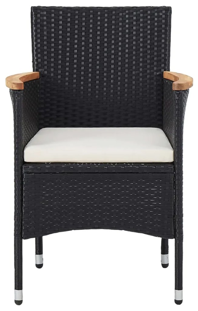 Set mobilier gradina, 3 piese, negru, poliratan si lemn acacia negru si maro, 3