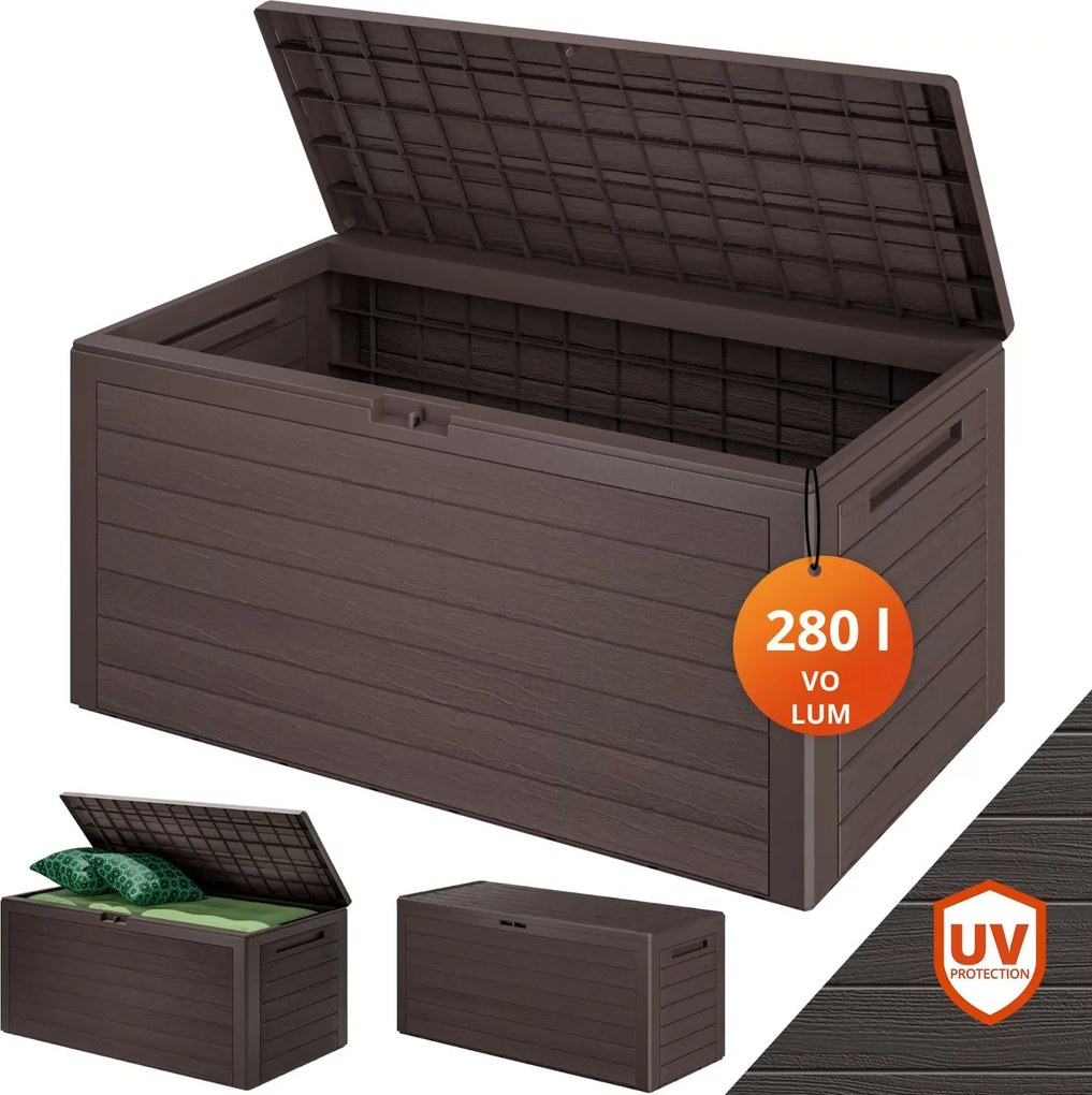 Cutie de depozitare WOODEBOX, 280L, 120x46x57cm, maro închis Prosperplast