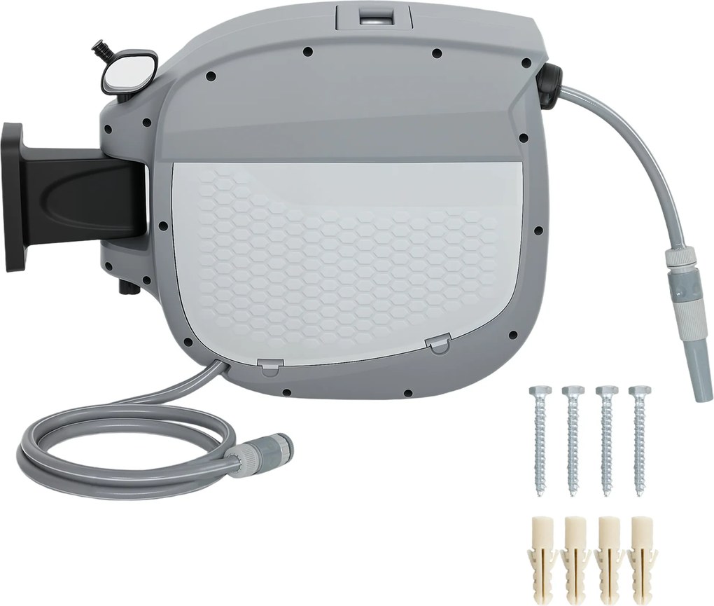 Outsunny Tambur furtun cu furtun de grădină 30 m, cutie pivotantă 180° cu înfășurare automată și blocare | Aosom Romania