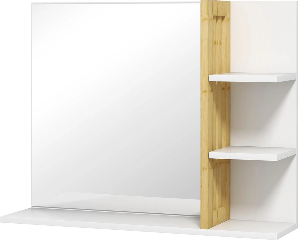 HOMCOM Oglindă Modernă de Baie Suspendată din Lemn cu 4 Rafturi, 45x15x58.5 cm, Alb | Aosom Romania