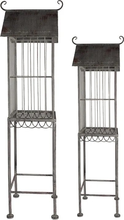 Set 2 colivii decorative din metal, finisaj gri antichizat, Country Style