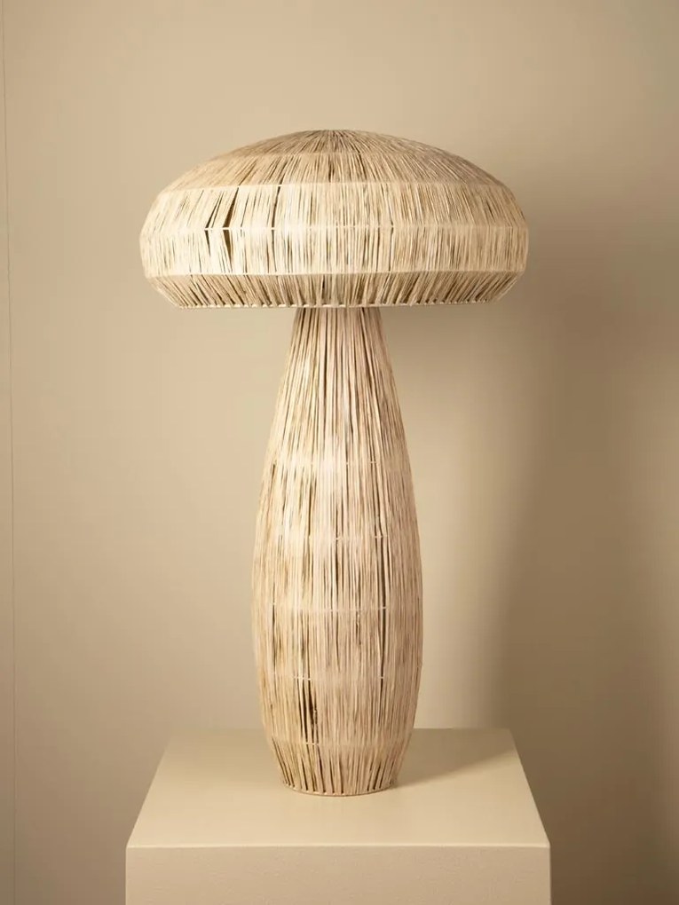 Lampă de masă din rafie natur, formă de ciupercă, cu structură din metal, finisaj natural, 87×52 cm, „Mushroom"